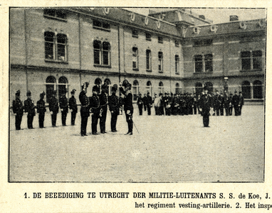 98169 Afbeelding van de beëdiging van S.S. de Koe, J.A.J. Evers, H. van Romburgh en J.A. Kleijn tot militie-luitenant ...